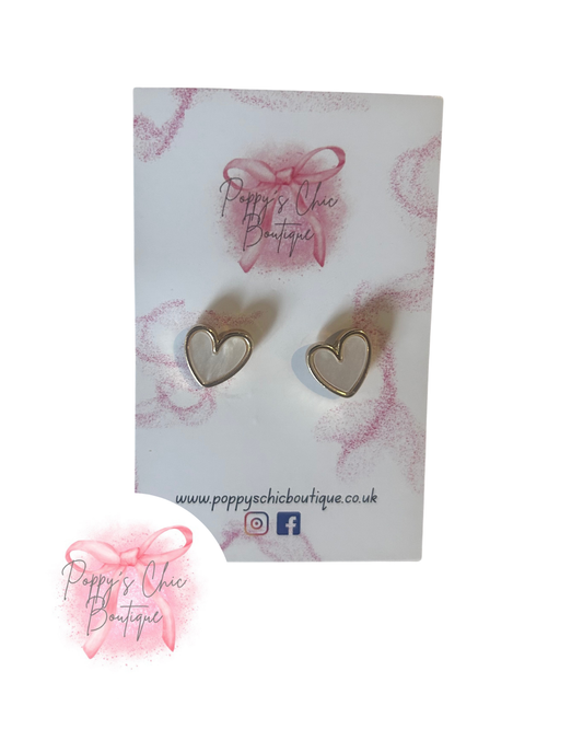 White Heart Earrings
