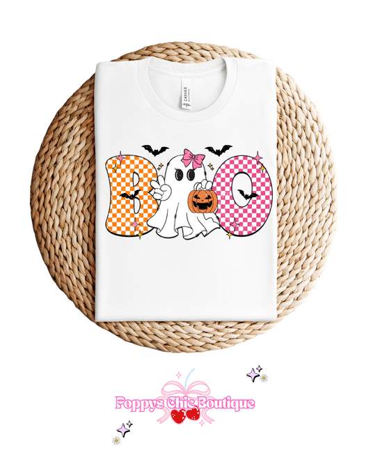 White & Pink Boo Ghost Tee