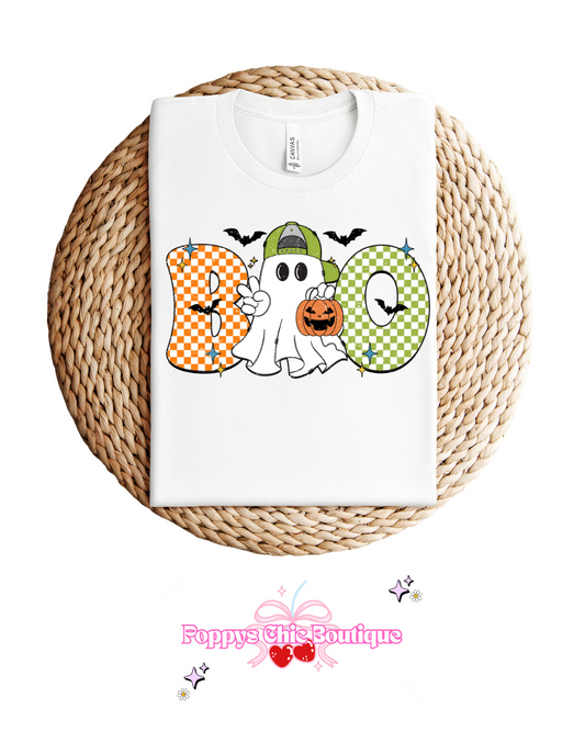 White & Green Boo Ghost Tee
