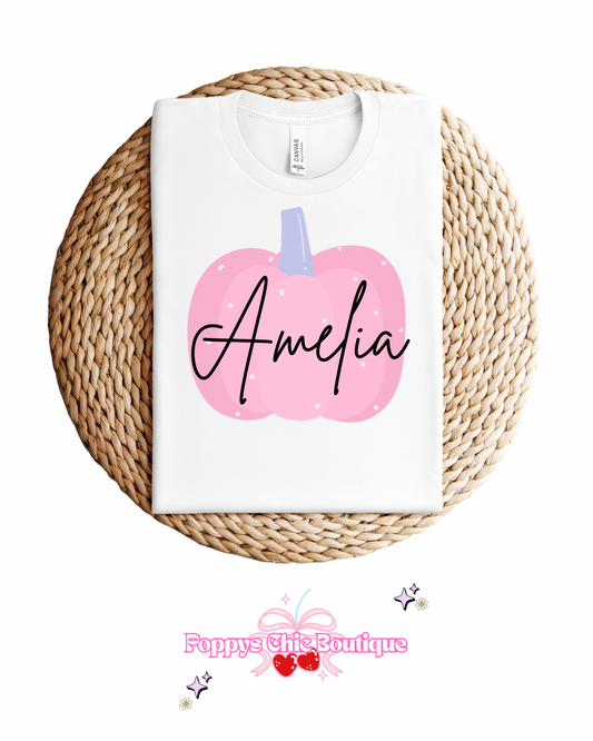 Pink pumpkin tee personalised